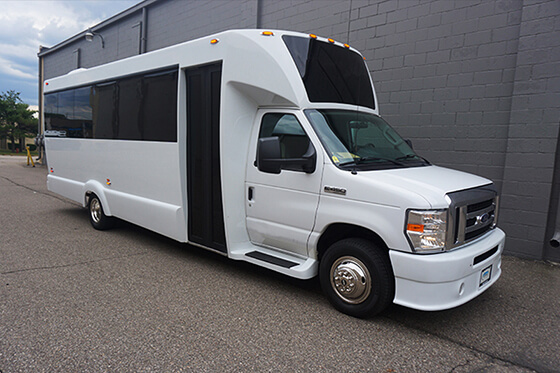 White shuttle bus exterior