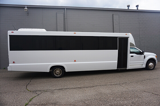 White limo bus exterior