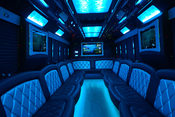 Limo bus interior with LED lighting